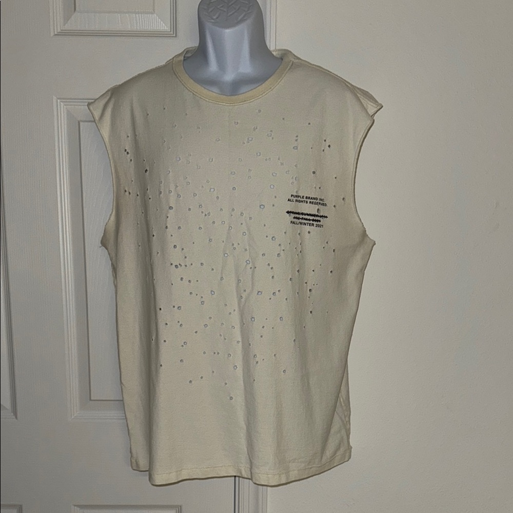 Cream and Black Casual Tank Top with Crew Neck